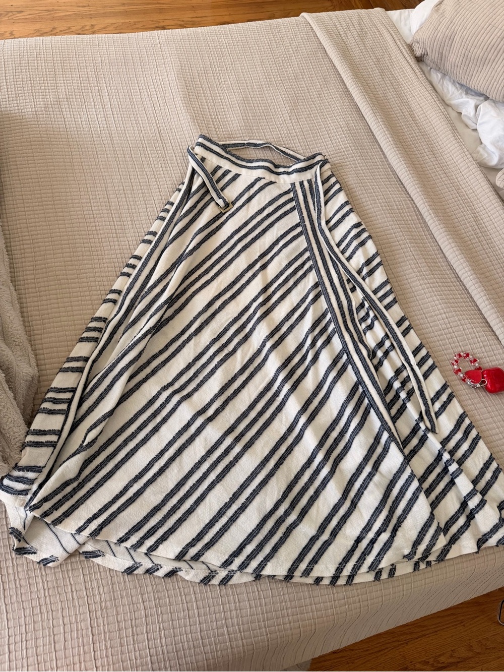 Women’s Striped A-Line midi Skirt in Cream and Black